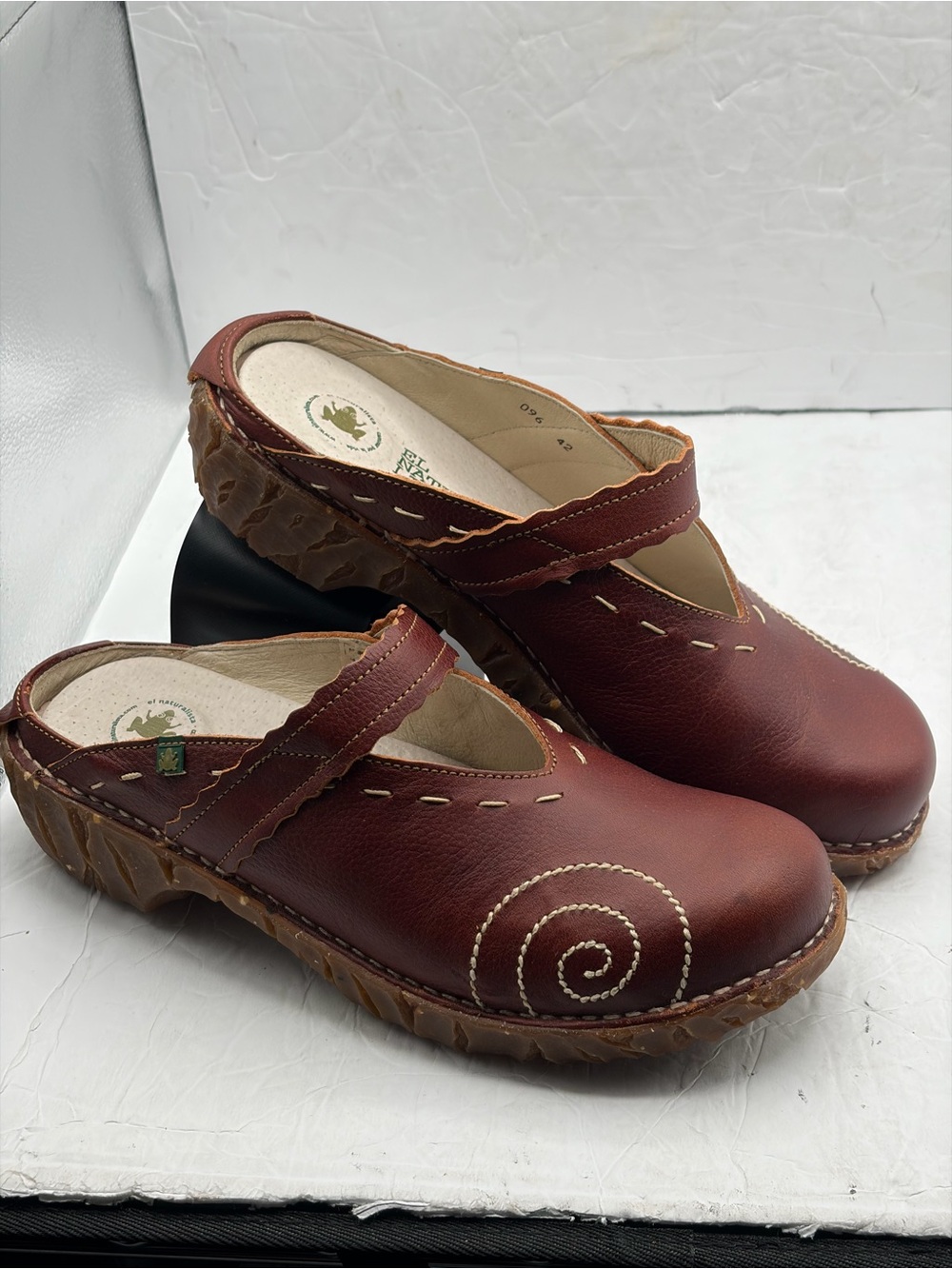 El Naturalista Yggdrasil N095 Chestnut Brown Leather Mary Jane Clogs Size US 11